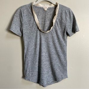 J.CREW Factory Heathered Grey Raw Ribbon Trim Linen Blend T-Shirt Size XXS